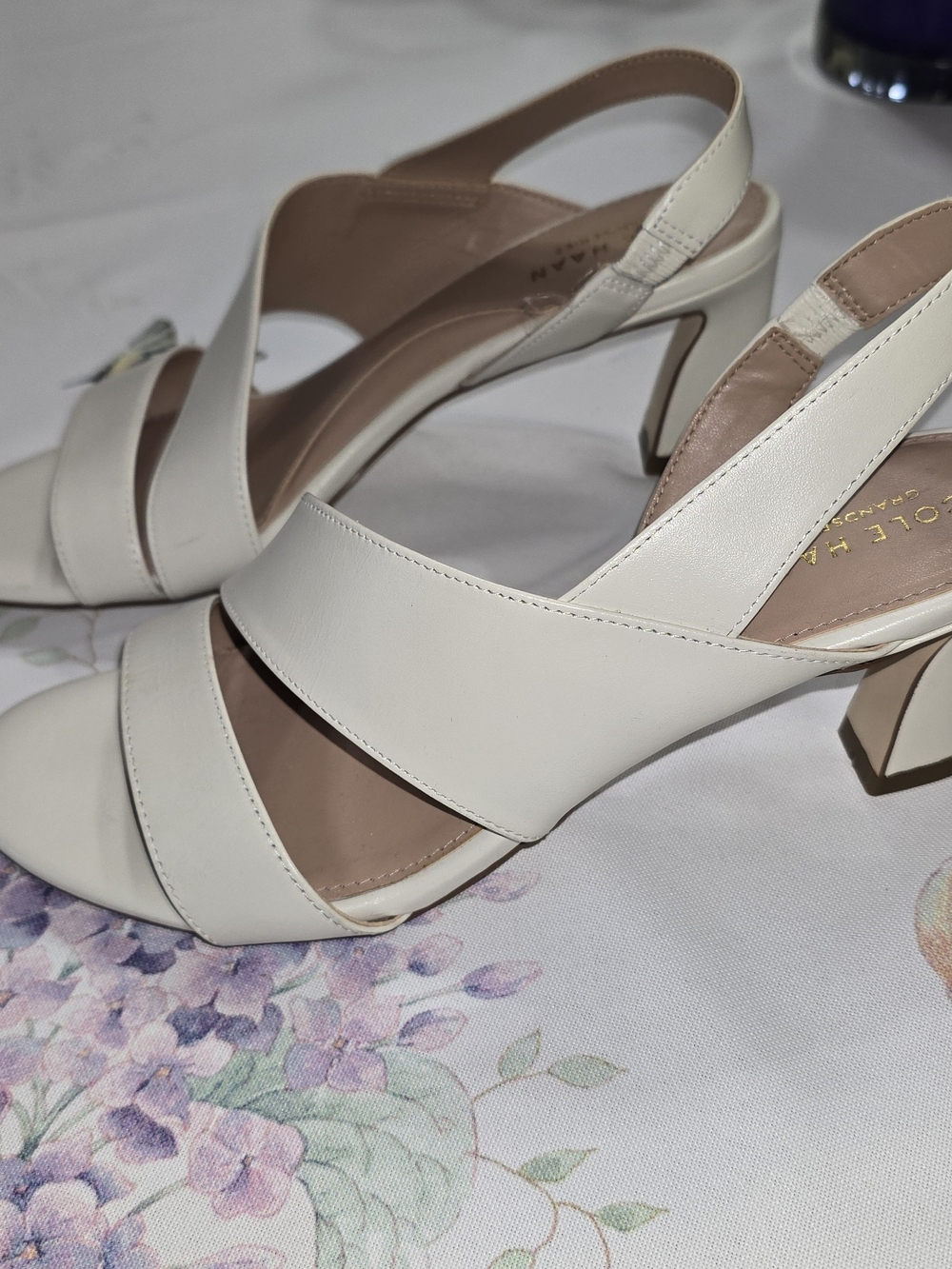 COLE HAAN Women's Cream Slingback Block Heel Sandals - Picture 2 of 5